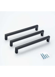 Black Square Bar Pull Cabinet Handle - Sizes 4" to 24" - (1/2" Thickness)