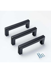 Black Square Bar Pull Cabinet Handle - Sizes 4" to 24" - (1/2" Thickness)